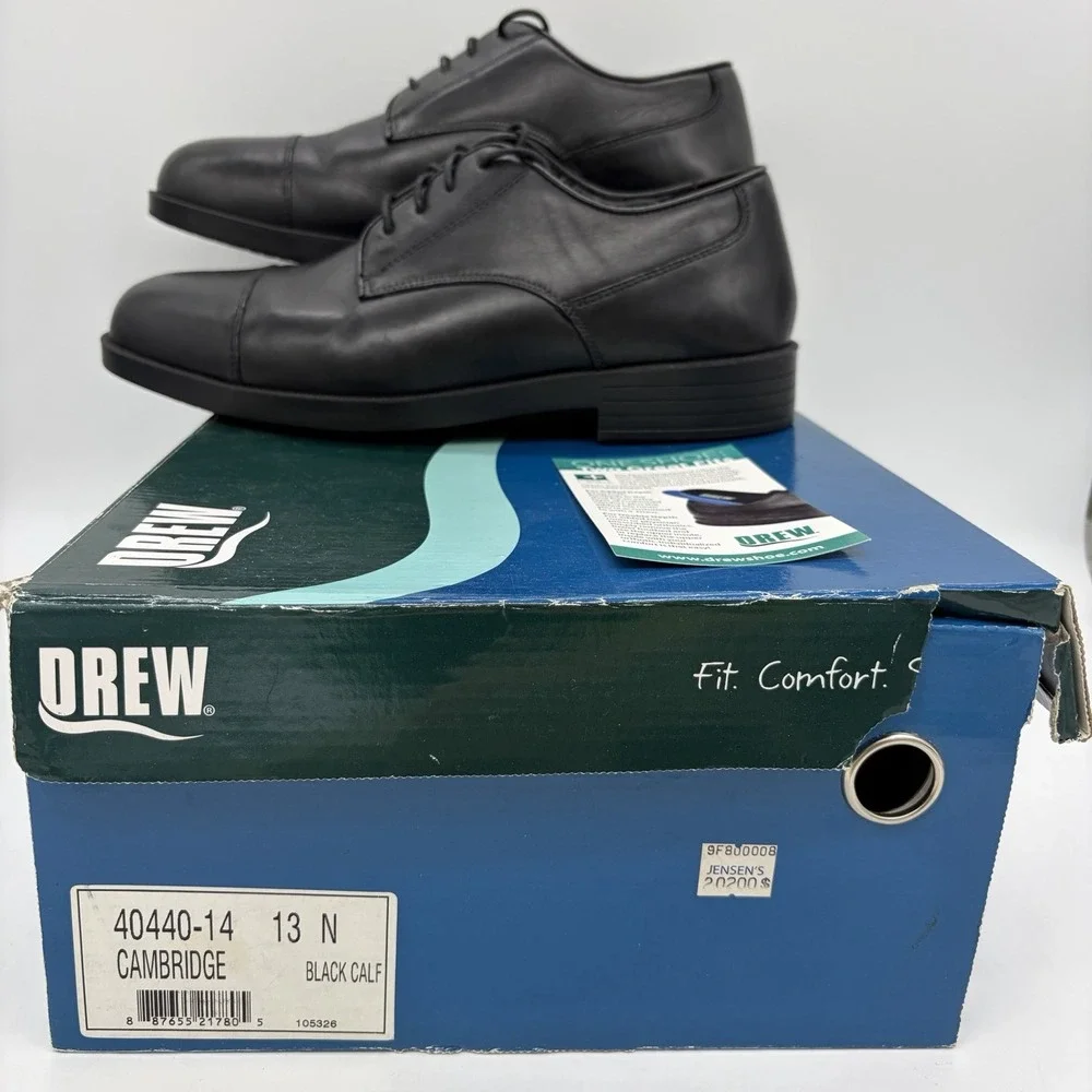DREW Mens 13N Shoes Cambridge Orthopedic Oxford Black Leather Lace Up Comfort